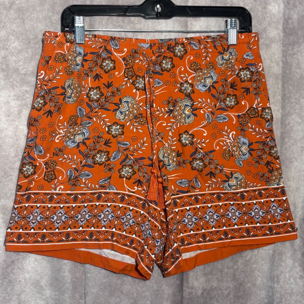 J.Jill Floral Print Pull-On Shorts Pocket Tie Women Small Orange Resortwear Boho